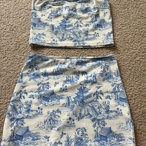 Dolls Kill Blue and Cream Skirt Set